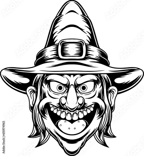 witch granny head mascot illustration