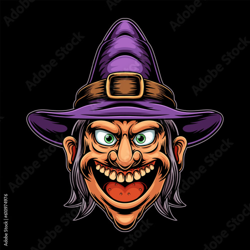 witch granny head mascot illustration