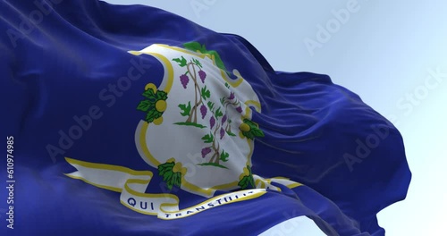 Seamless loop in slow motion of Connecticut state flag fluttering photo