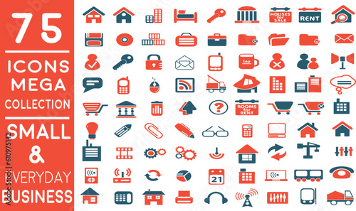 Premium Essential Flat Business Icons for Small Business and Everyday Use | Modern flat line icons set of global business services and worldwide operations. Premium quality 75+ icon pack.