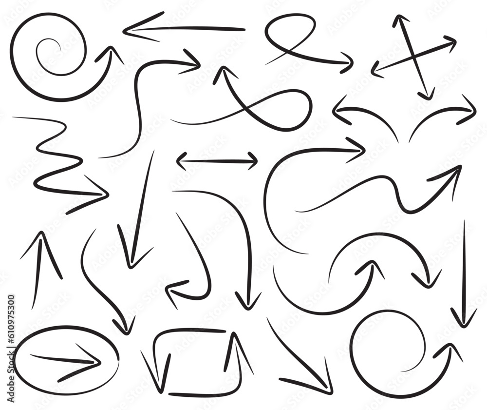 Black vector hand drawn marker arrows set Black vector hand drawn marker arrows set