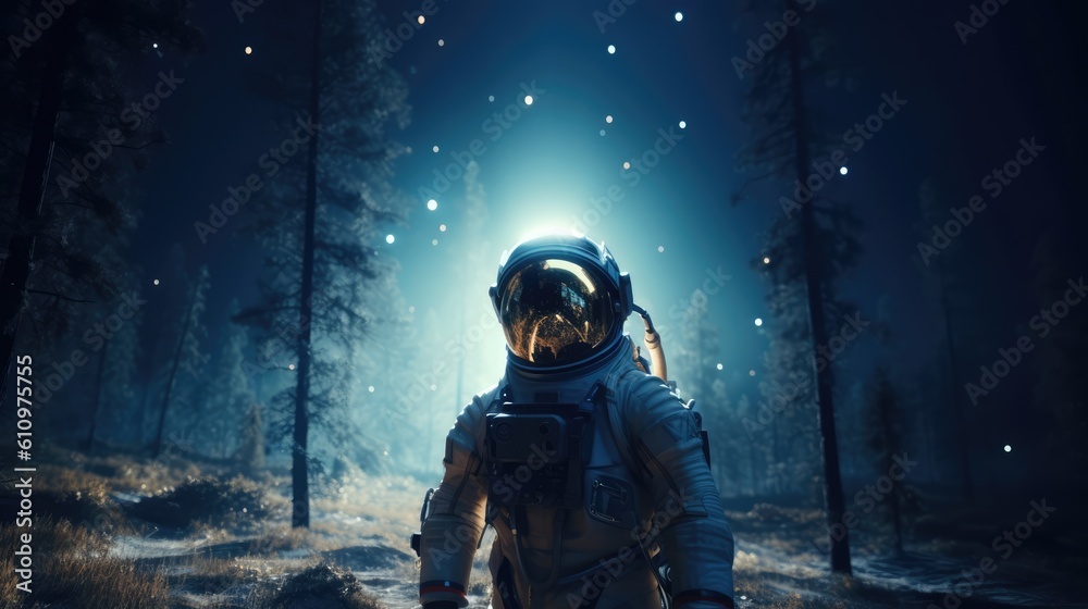Astronaut exploring alien worlds in deep space