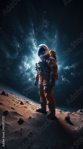 Astronaut exploring alien worlds in deep space