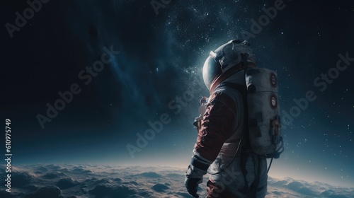 Astronaut exploring alien worlds in deep space