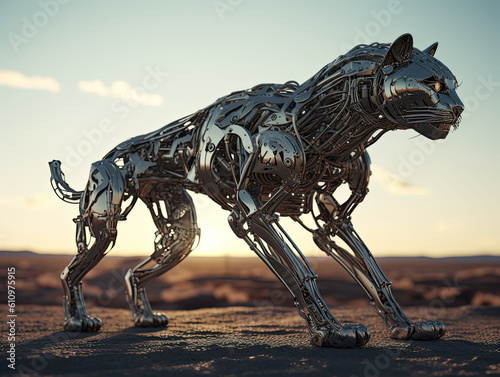 Mecha-Animal  Cyberpunk Panther in a World of Metal and Gears