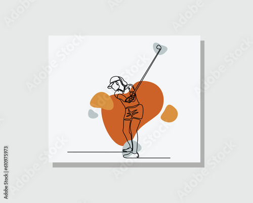 Continuous single one line art drawing of professional golf player athlete golfer sport person in boho style design vector illustration