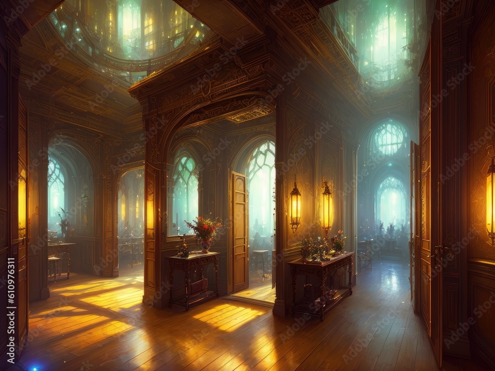 Fototapeta premium Fabulous interior with warm light. Generative by AI