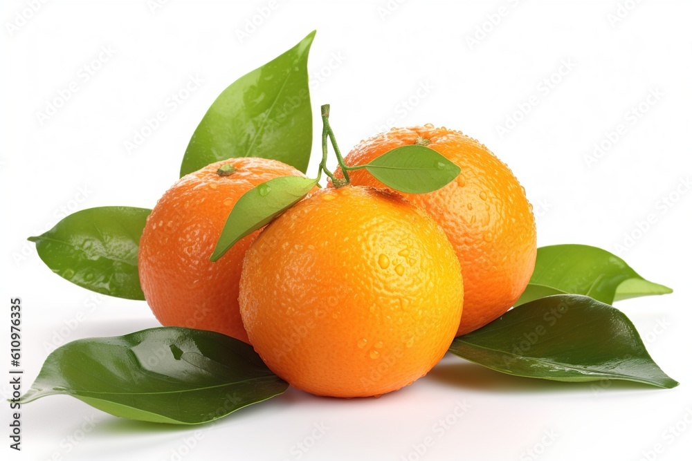 tangerines with leaves isolated