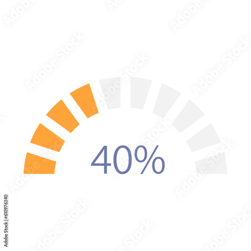 Half circle infographic chart design template. Segmented bar. Forty percentage. Editable radial infochart with indicator. Visual data presentation. Myriad Pro-Bold, Regular fonts used