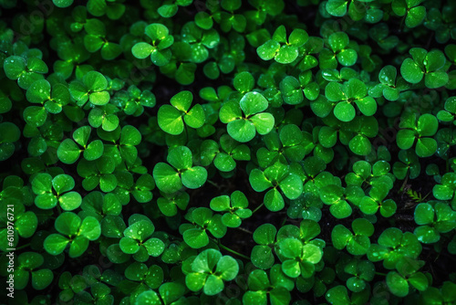 background made of clover. Generative AI is an illutration. Green background.