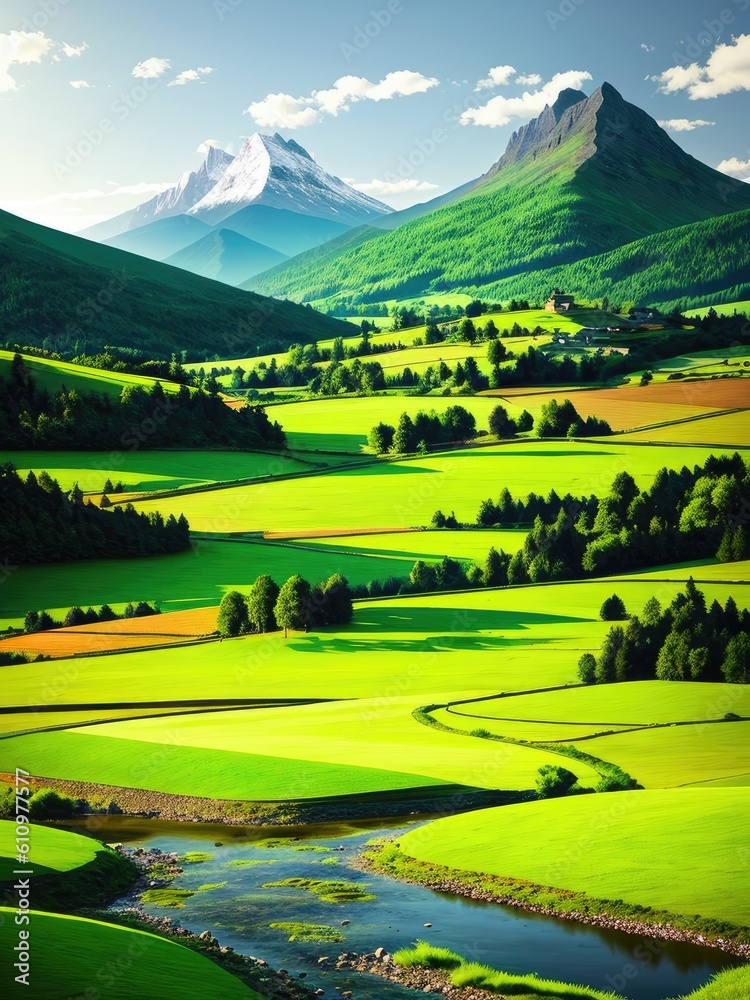 Green mountain landscape. Generative by AI