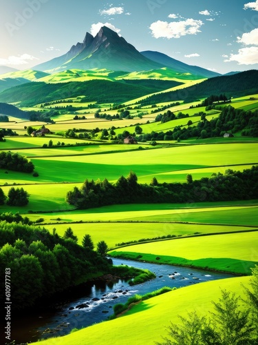 Green mountain landscape. Generative by AI © vavfoto