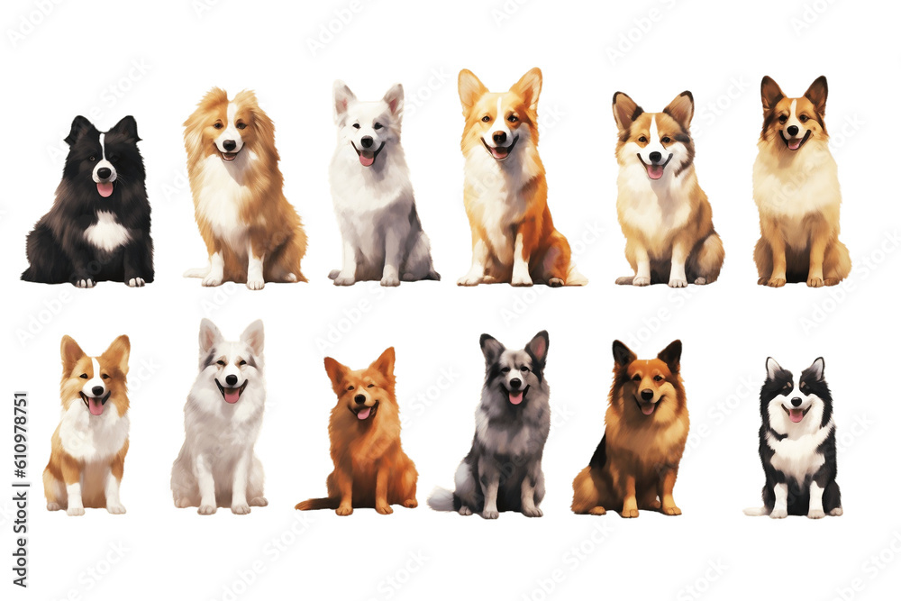 Happy Dog Collection for Decor On Transparent Background. Generative AI
