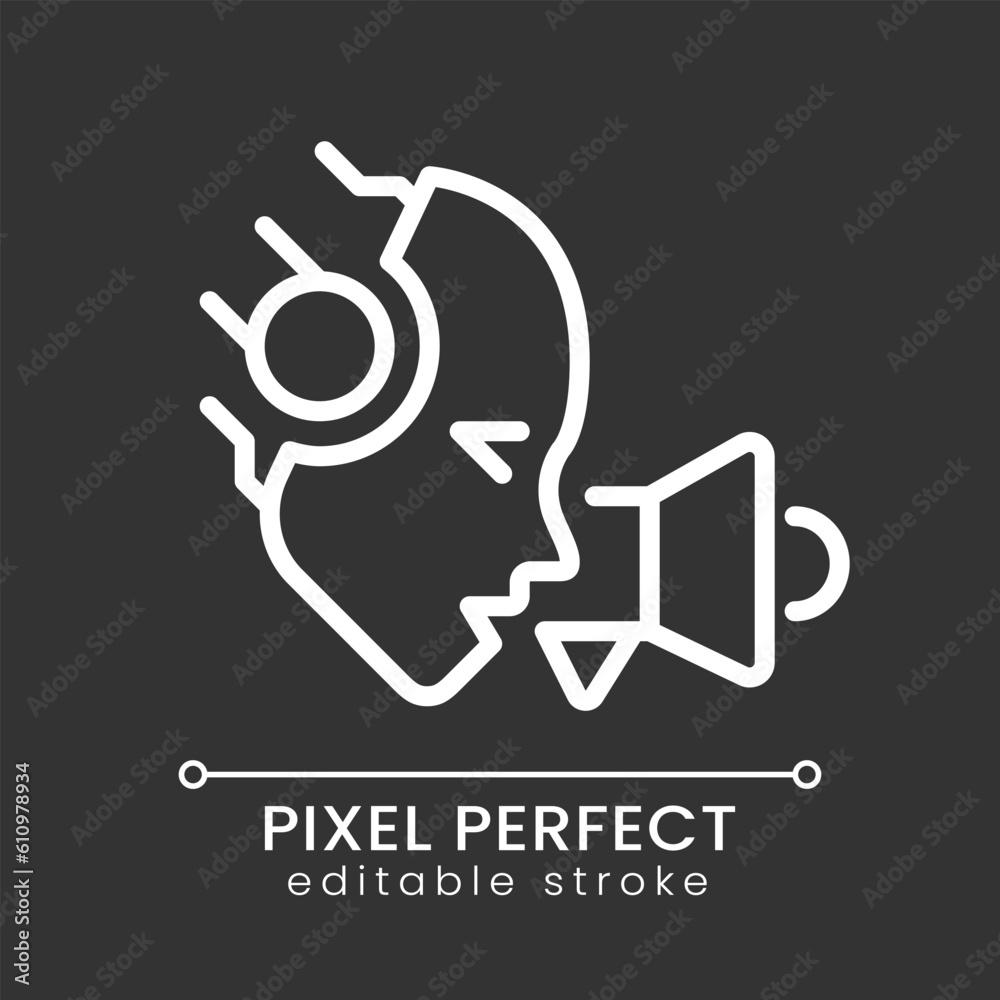 AI promotes pixel perfect white linear icon for dark theme. Advertising optimization. Personalized marketing campaigns. Thin line illustration. Isolated symbol for night mode. Editable stroke AI promotes pixel perfect white linear icon for dark theme. Advertising optimization. Personalized marketing campaigns. Thin line illustration. Isolated symbol for night mode. Editable stroke