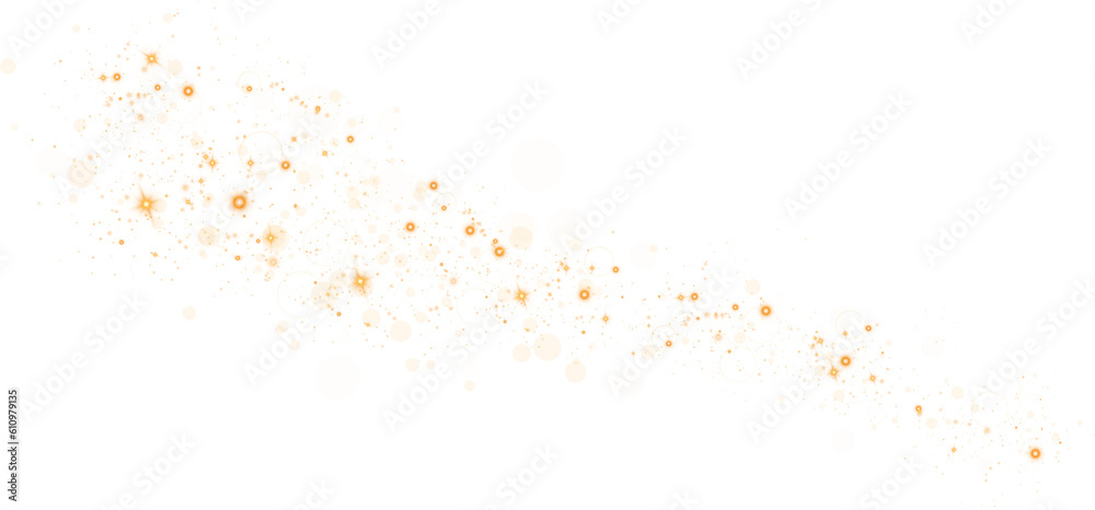 Golden glitter wave abstract illustration. Golden stars dust trail sparkling particles isolated on transparent background. Magic concept. PNG