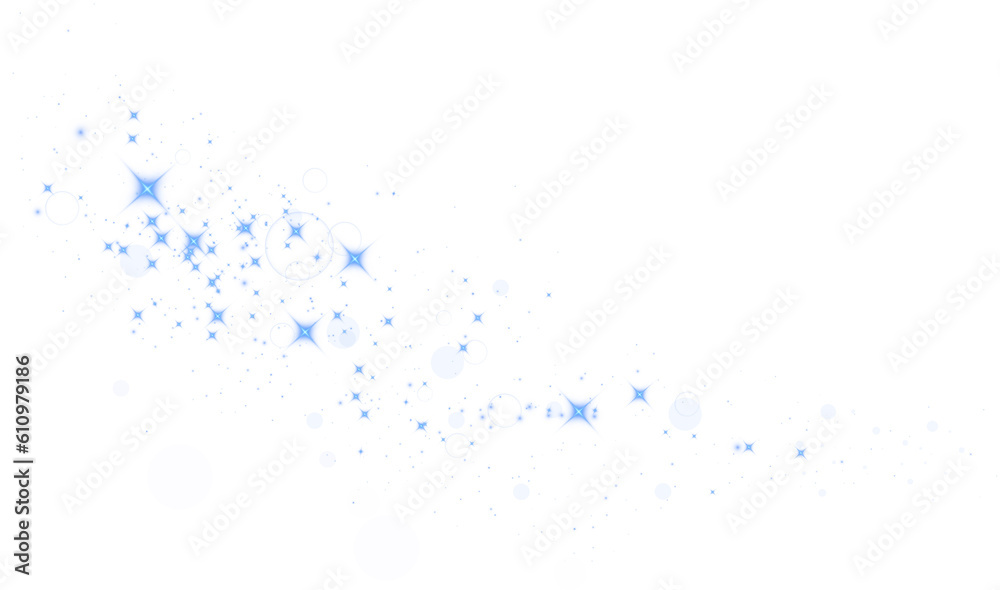 Blue glitter wave abstract illustration. Blue stars dust trail sparkling particles isolated on transparent background. Magic concept. PNG.

