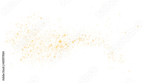 Golden glitter wave abstract illustration. Golden stars dust trail sparkling particles isolated on transparent background. Magic concept. PNG photo