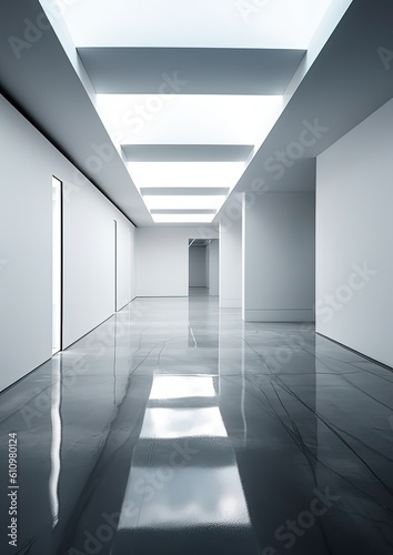 art gallery interior. Beautiful modern white glossy walls and floor interior. Generative Ai