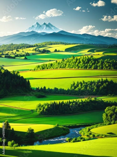 Green mountain landscape. Generative by AI © vavfoto