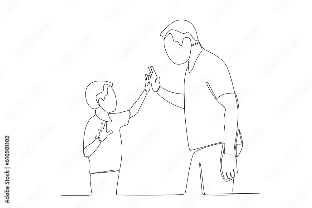 Vector continuous line drawing happy father piggybacking cute little boy playing with dad vecto Vector continuous line drawing happy father piggybacking cute little boy playing with dad vecto