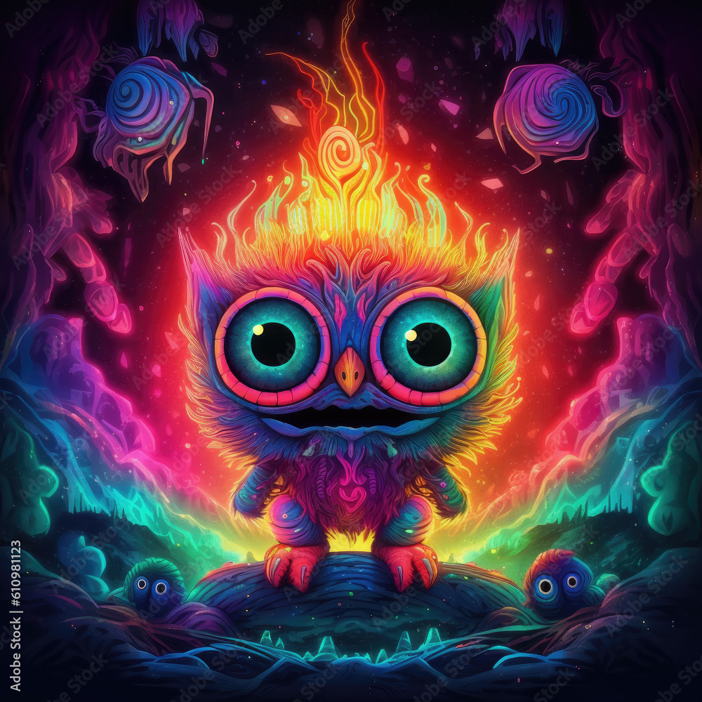 cute happy neon spirit animal owl - by generative ai cute happy neon spirit animal owl - by generative ai