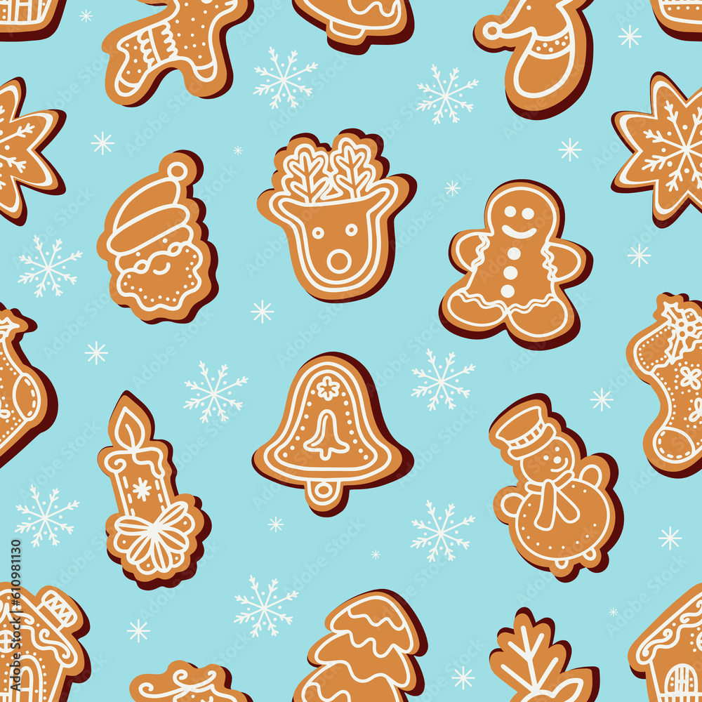 Christmas gingerbread cookies amidst snowflakes. Christmas gingerbread cookies amidst snowflakes.