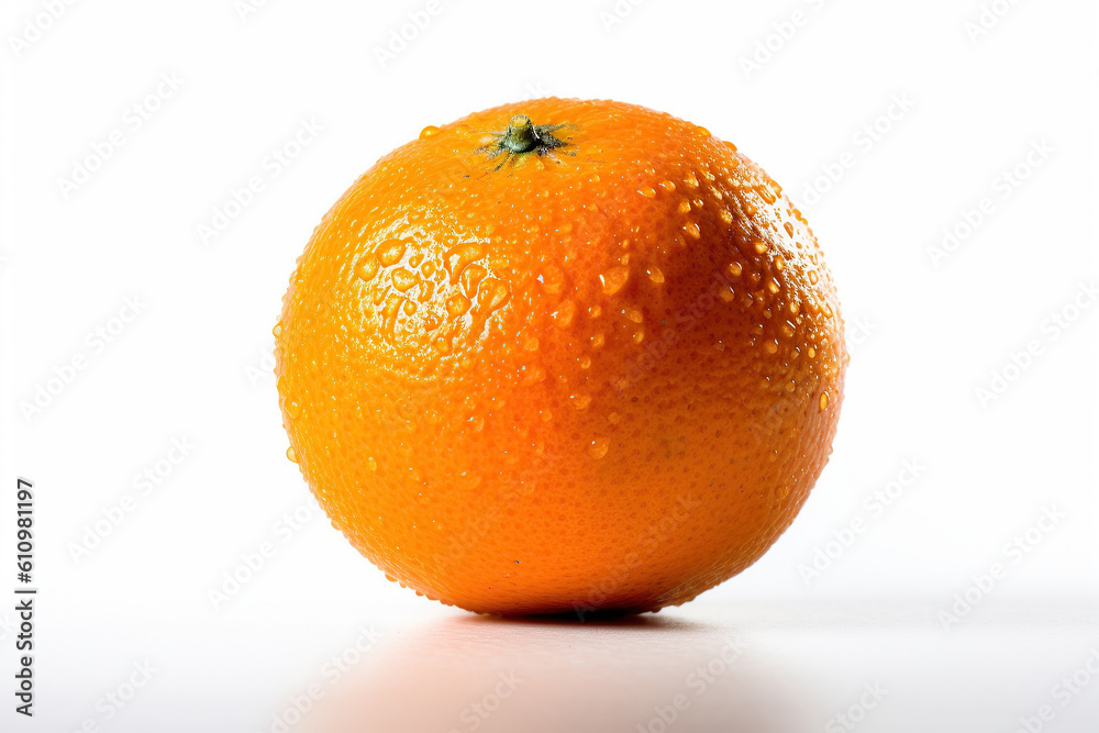 Fresh orange fruit highlighted on a white background with space for text. Generative AI illustration. Fresh orange fruit highlighted on a white background with space for text. Generative AI illustration.