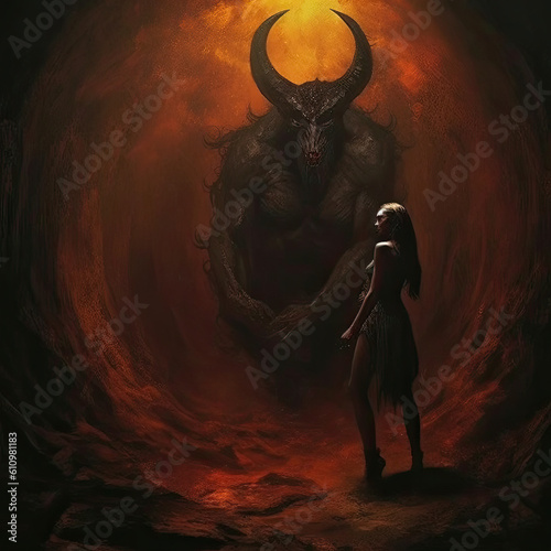 pact with the devil, demonic horrific demon and women - by generative ai
