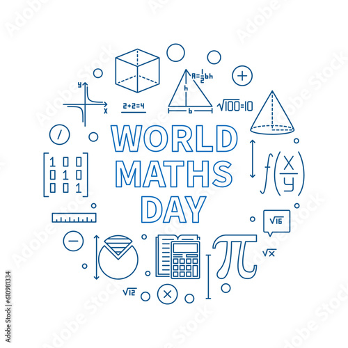 World Maths Day concept vector line round banner - Math Annual Celebration circular illustration