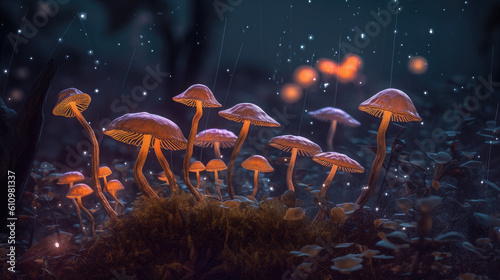 magic mushroom forest wonderland close up - by generative ai