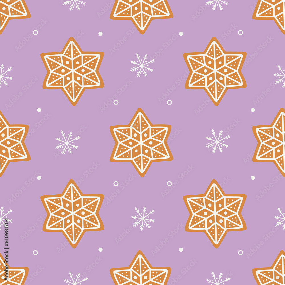 Fototapeta premium Gingerbread cookies and white snowflakes. vector illustration