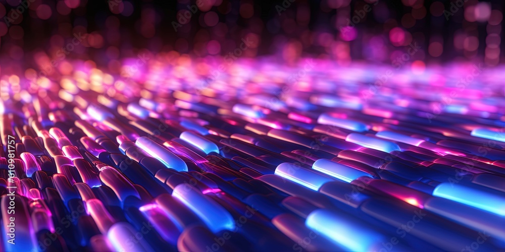 Fototapeta premium abstract futuristic background with gold PINK blue glowing neon moving high speed wave lines and bokeh lights. Data transfer concept Fantastic wallpaper, Ai Generative