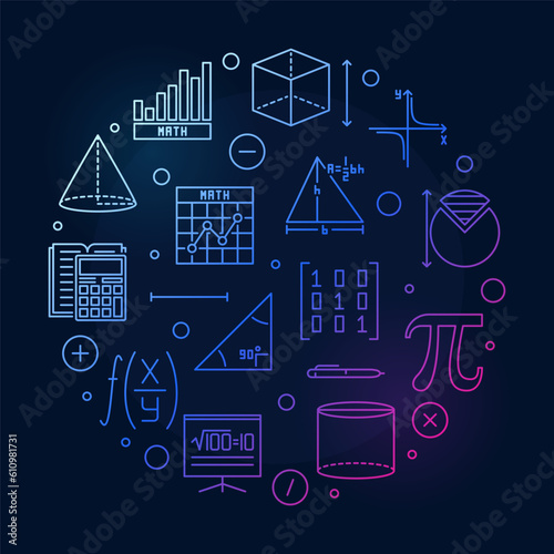 I Love Mathematics vector linear round colored banner - Math concept illustration