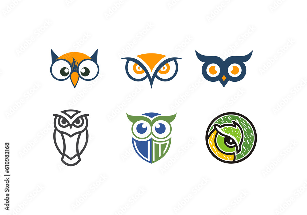 Owl Logo Set Owl logo design with concept and creative