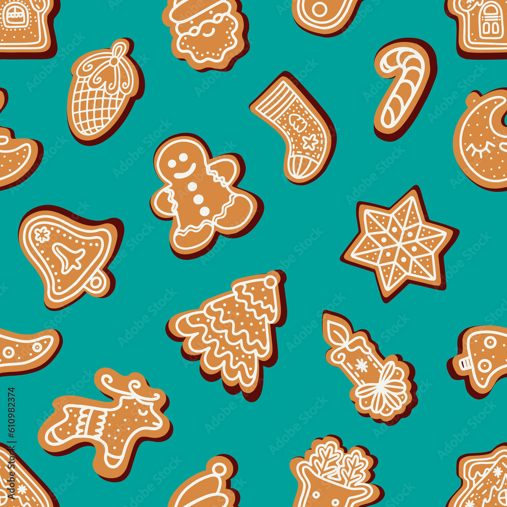 seamless pattern of Christmas gingerbread cookies