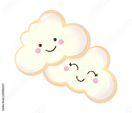 Kid's cookies with painted clouds on a white background