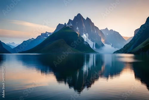 lake in the morning mountain view AI Generated  © SadiGrapher