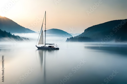 sailboat in the bay AI generated 