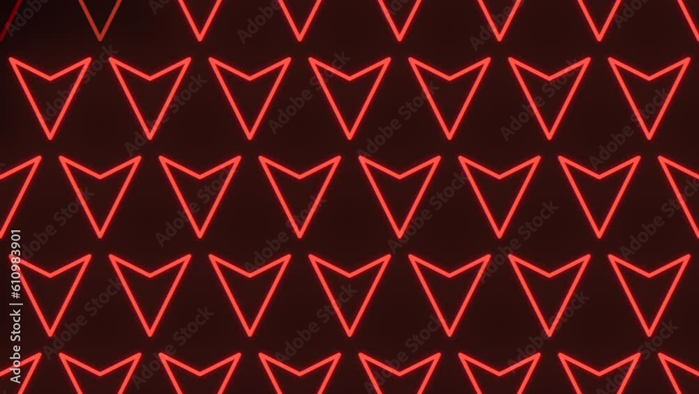 Seamless neon red triangles pattern on black gradient, motion abstract futuristic, cyber, club and music style background Seamless neon red triangles pattern on black gradient, motion abstract futuristic, cyber, club and music style background