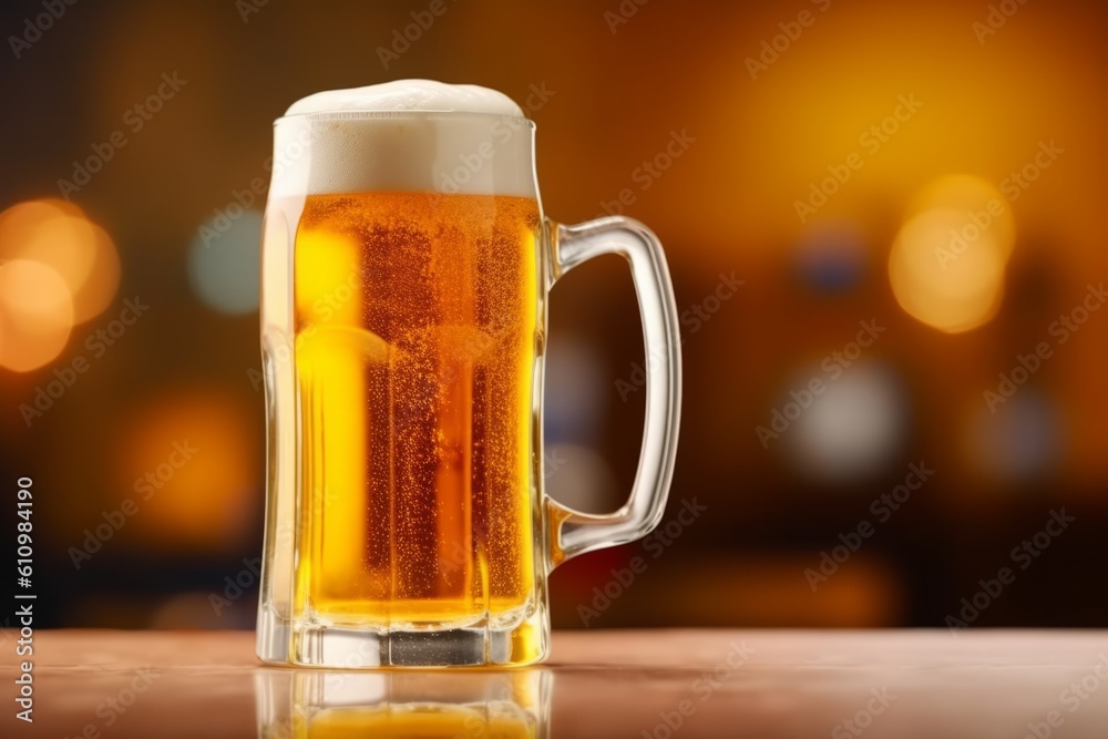 Pouring beer with bubble froth in glass for International Beer Day. Generative Ai Pouring beer with bubble froth in glass for International Beer Day. Generative Ai