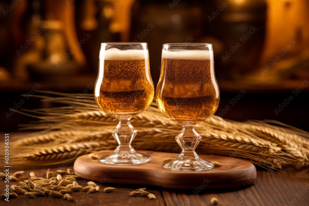 Pouring beer with bubble froth in glass for International Beer Day. Generative Ai Pouring beer with bubble froth in glass for International Beer Day. Generative Ai