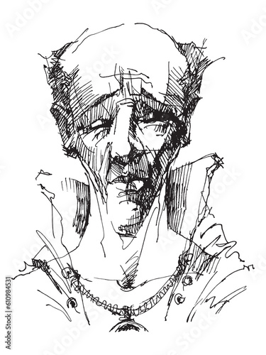 Abstract portrait of a man. Line drawing of a head. A man's face. Vector illustration