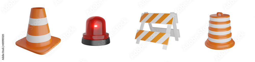 Fototapeta premium traffic cones 3d object vector set for watch out,road icon ,danger warning 