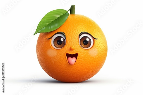 Generative AI illustration of a cartoon orange for a design element. isolated on a white background. photo