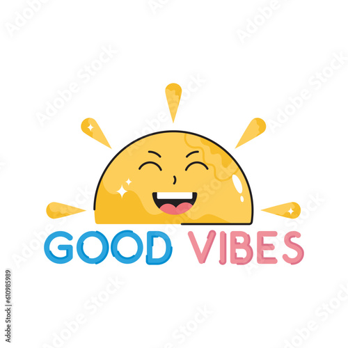 Good vibes doodle vector outline Sticker. EPS 10 file