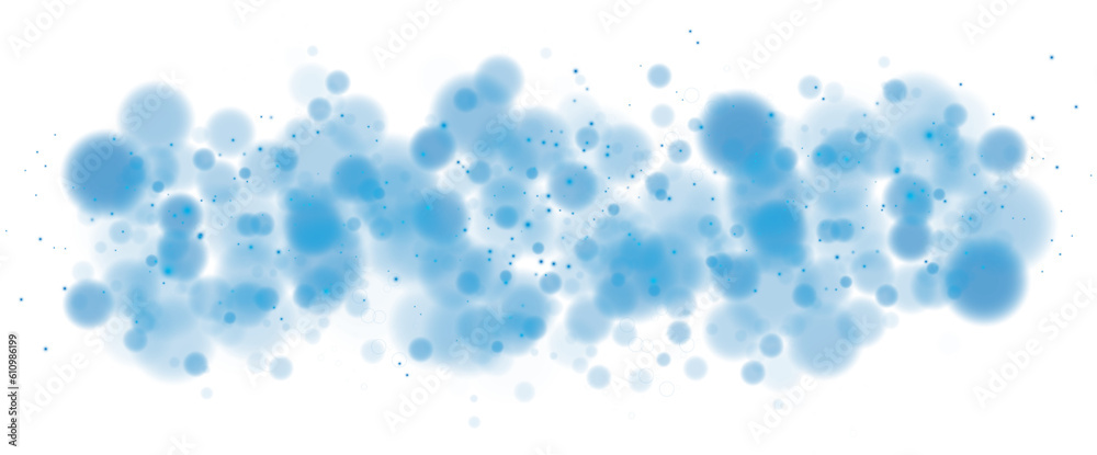 Blue shining bokeh lights with glowing particles on transparent background. PNG.