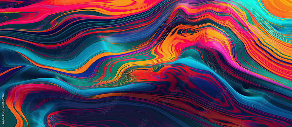 Abstract background, rainbow holographic foil, metallic texture.Generative AI panoramic illustration.