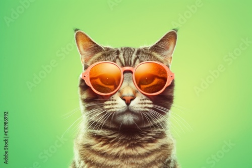 Closeup portrait of funny cat wearing sunglasses on isolated background for International cat day. Generative Ai © Patrick
