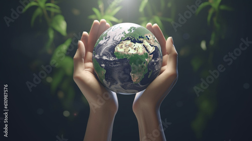 hand holding earth protect the environment Generative AI