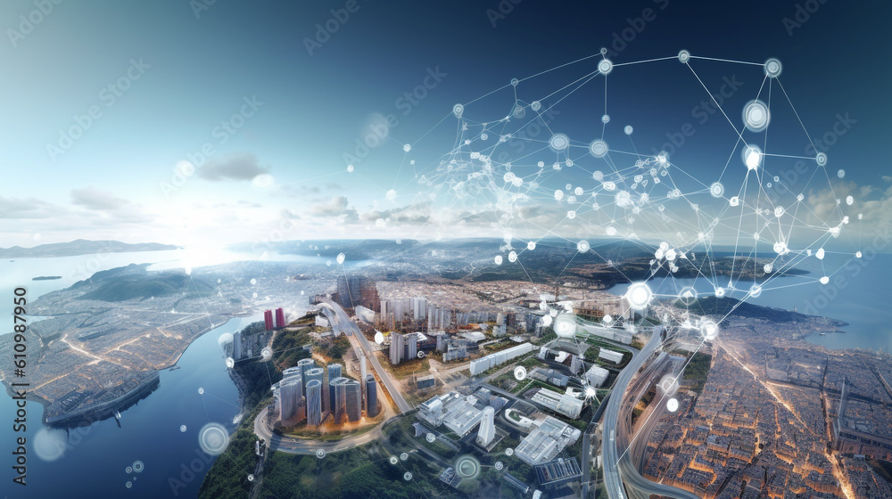 Top view smart city with IoT Generative AI